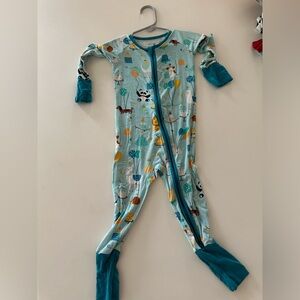 EUC Little Sleepies Blue Party Animals Birthday Zippy